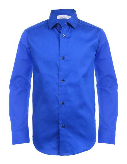 Imagem de Camisa Calvin Klein, vestido masculino de cetim de manga comprida, azul, tamanho 10