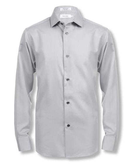 Imagem de Camisa Calvin Klein, vestido masculino de cetim de manga comprida, cinza, tamanho 8