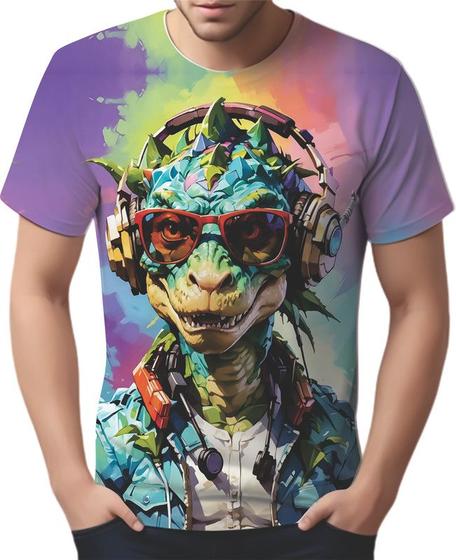 Imagem de Camisa Camiseta Color Animais Óculos Dinossauro Moderno 1