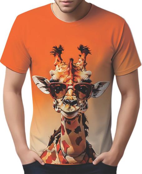 Imagem de Camisa Camiseta Color Animais Óculos Girafas Moderna HD 1