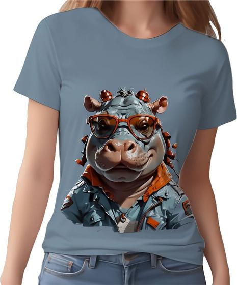 Imagem de Camisa Camiseta Color Animais Óculos Hipopotamo Moderno 2