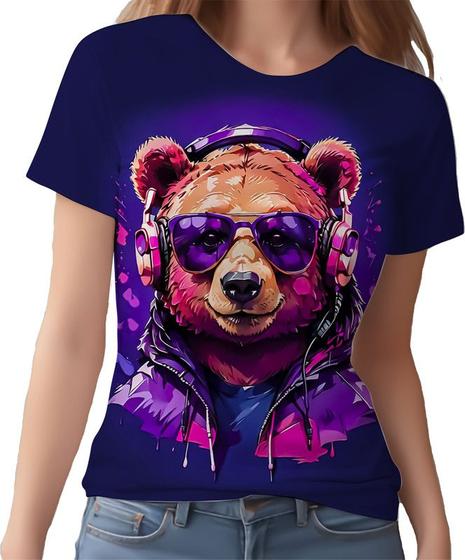 Imagem de Camisa Camiseta Color Animais Óculos Urso Fone Moderno 3