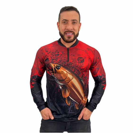 Imagem de Camisa Camiseta de Pesca Masculina Com Proteção Uv Peixe Traira Blusa Para Pescaria Traíra Lançamento 
