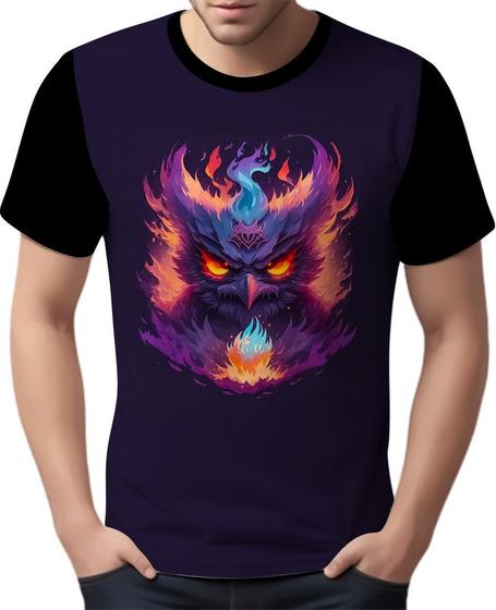 Imagem de Camisa Camiseta Estampada Coruja Fogo Ilustração Moda 4