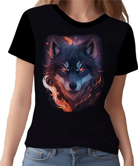 Imagem de Camisa Camiseta Estampada Lobo Mal Fogo Animais Floresta 1