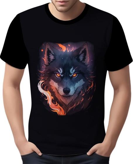 Imagem de Camisa Camiseta Estampada Lobo Mal Fogo Animais Floresta 2