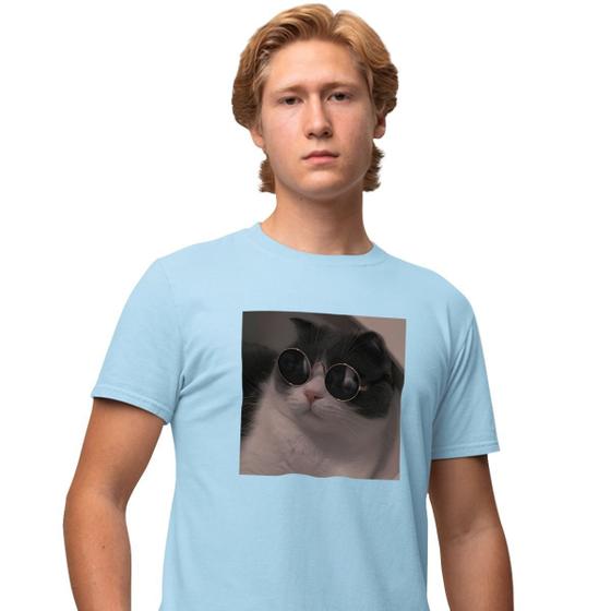 Imagem de Camisa Camiseta Estampada Masculina em Algodão 30.1 Gato de Oculos