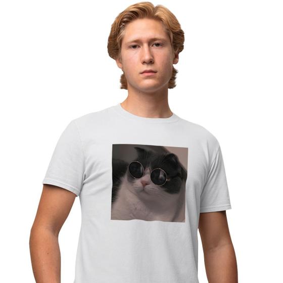 Imagem de Camisa Camiseta Estampada Masculina em Algodão 30.1 Gato de Oculos