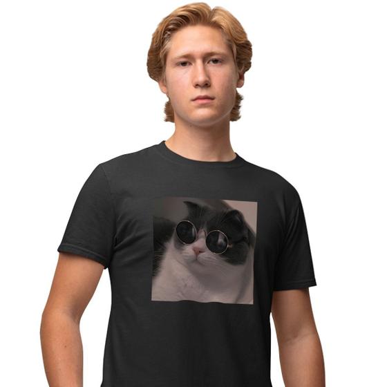 Imagem de Camisa Camiseta Estampada Masculina em Algodão 30.1 Gato de Oculos