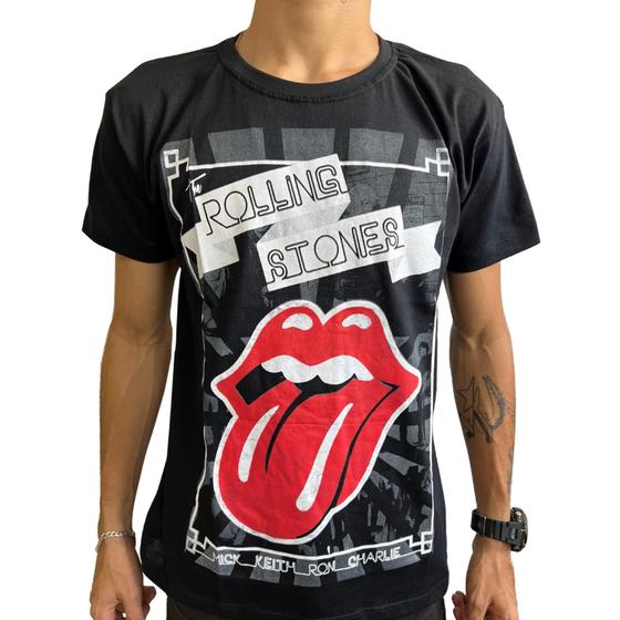 Imagem de Camisa Camiseta Estampada Rolling Stones Preto E Vermelho