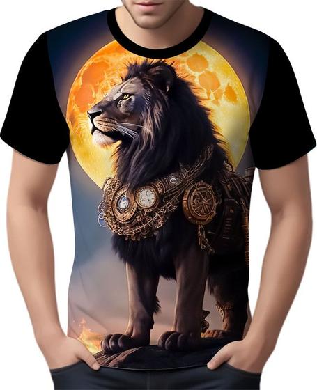 Imagem de Camisa Camiseta Estampada Steampunk Leão Tecnovapor 2