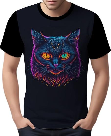 Imagem de Camisa Camiseta Estampada T-shirt Face Gato Neon Felino 5