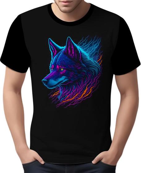 Imagem de Camisa Camiseta Estampada T-shirt Face Lobo Neon Canino 3