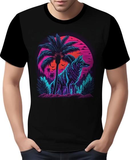 Imagem de Camisa Camiseta Estampada T-shirt Face Lobo Neon Canino 4