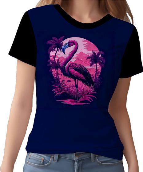 Imagem de Camisa Camiseta Estampada T-shirt Flamingo Ave Cor Rosa 1