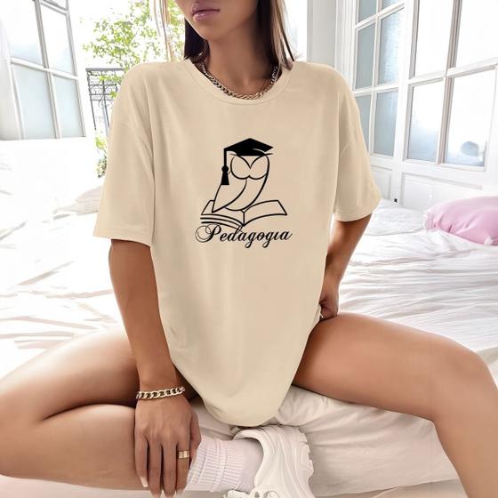 Imagem de Camisa Camiseta Feminina Estampada Coruja Pedagogia 100% Algodão Fio 30.1 Penteado