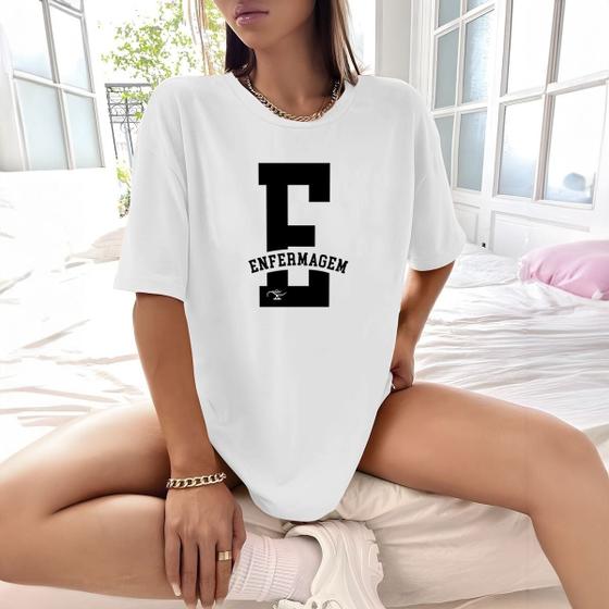 Imagem de Camisa Camiseta Feminina Estampada Enfermagem 100% Algodão Fio 30.1 Penteado