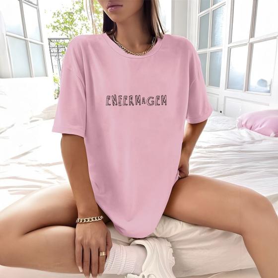 Imagem de Camisa Camiseta Feminina Estampada Enfermagem 100% Algodão Fio 30.1 Penteado