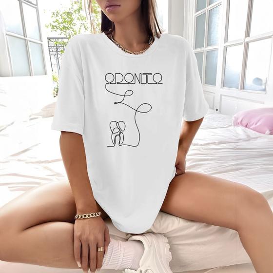 Imagem de Camisa Camiseta Feminina Estampada Line Odontologia 100% Algodão Fio 30.1 Penteado