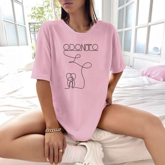 Imagem de Camisa Camiseta Feminina Estampada Line Odontologia 100% Algodão Fio 30.1 Penteado