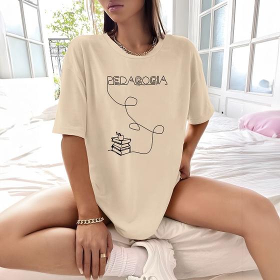 Imagem de Camisa Camiseta Feminina Estampada Line Pedagogia 100% Algodão Fio 30.1 Penteado