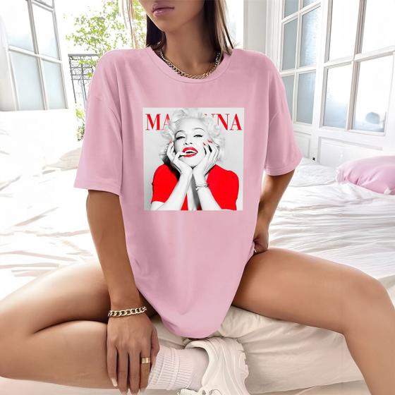 Imagem de Camisa Camiseta Feminina Estampada Madonna 100% Algodão Fio 30.1 Penteado