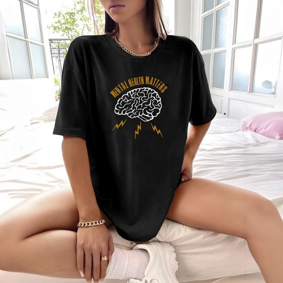 Imagem de Camisa Camiseta Feminina Estampada Mental Health Matters 100% Algodão Fio 30.1 Penteado