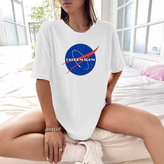 Imagem de Camisa Camiseta Feminina Estampada Nasa Enfermagem 100% Algodão Fio 30.1 Penteado