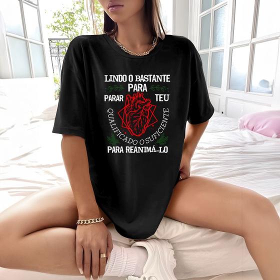 Imagem de Camisa Camiseta Feminina Estampada Qualificado Para Reanima-lo 100% Algodão Fio 30.1 Penteado