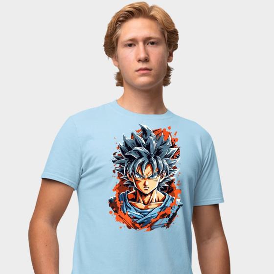 Imagem de Camisa Camiseta Genuine Grit Masculina Estampada Algodão 30.1 Dragon Ball Z Goku Saiyajin Azul