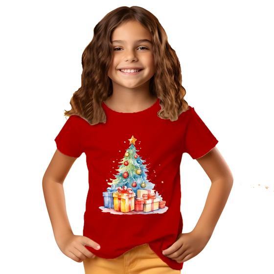 Imagem de Camisa Camiseta Infantil Feliz Natal Festa Papai Noel Árvore de Natal Luzes Colorido 09