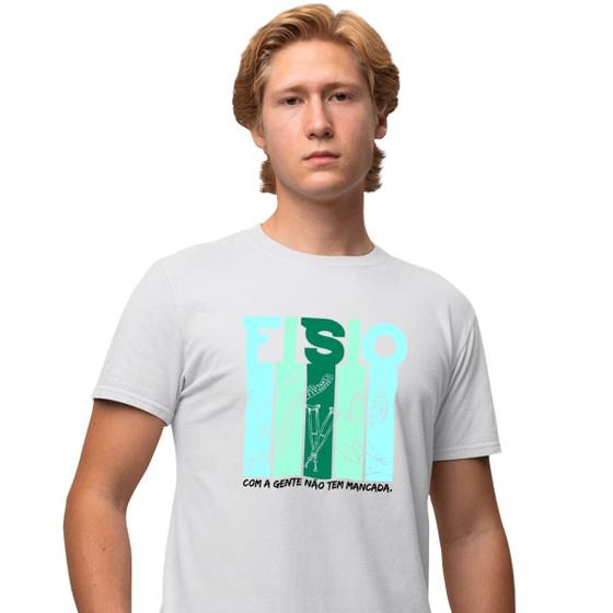 Imagem de Camisa Camiseta Masculina Estampada Fisio Com a Gente Não Tem Mancada 100% Algodão Fio 30.1 Penteado