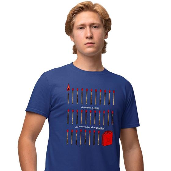 Imagem de Camisa Camiseta Masculina Estampada O Conteúdo é Fogo 100% Algodão Fio 30.1 Penteado