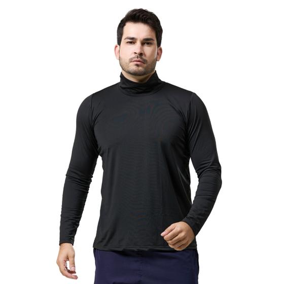 Imagem de Camisa Camiseta Térmica Gola Alta Proteção Solar UV 50+ Blusa Segunda Pele Masculina Manga Longa