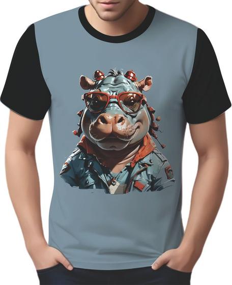 Imagem de Camisa Camiseta Tshirt Animais Óculos Hipopotamo Moderno 1