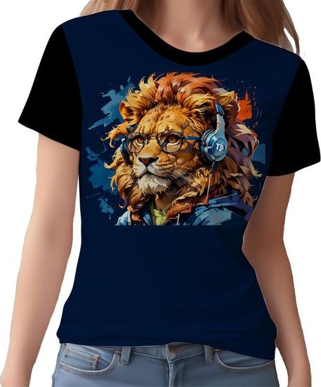 Imagem de Camisa Camiseta Tshirt Animais Óculos Leão Fone Moderno 3