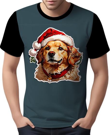 Imagem de Camisa Camiseta Tshirt Natal Festas Cachorro Golden Ret Neve