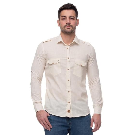 Imagem de Camisa Casual Manga Longa Masculina Teodoro Linho Bolsos