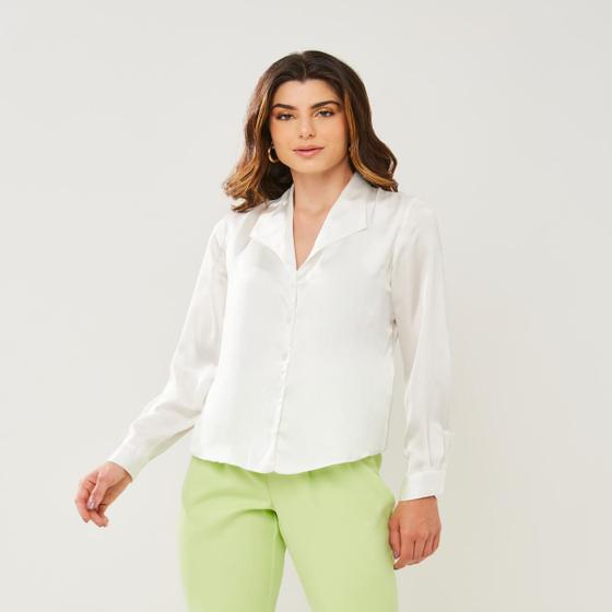 Imagem de Camisa Cetim Manga Longa Off White Miss Joy 7288 Feminino