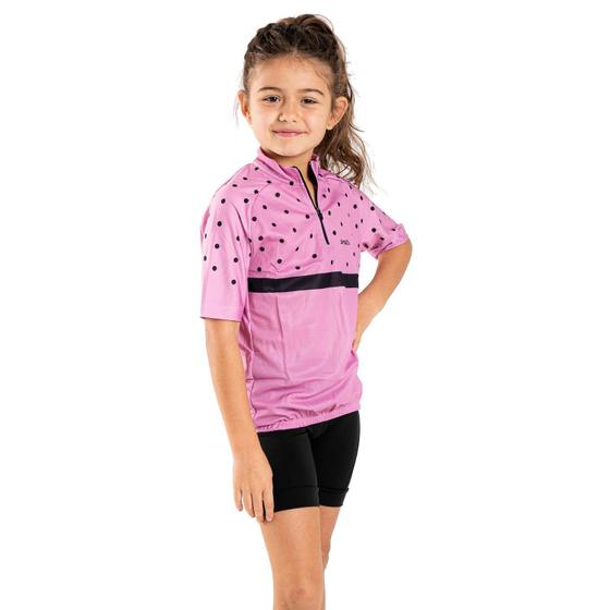 Imagem de Camisa Ciclismo Bicicleta DaMatta Infantil Poá Rosa