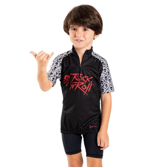 Imagem de Camisa Ciclismo Bicicleta DaMatta Infantil Rock N Roll Preto/Vermelho