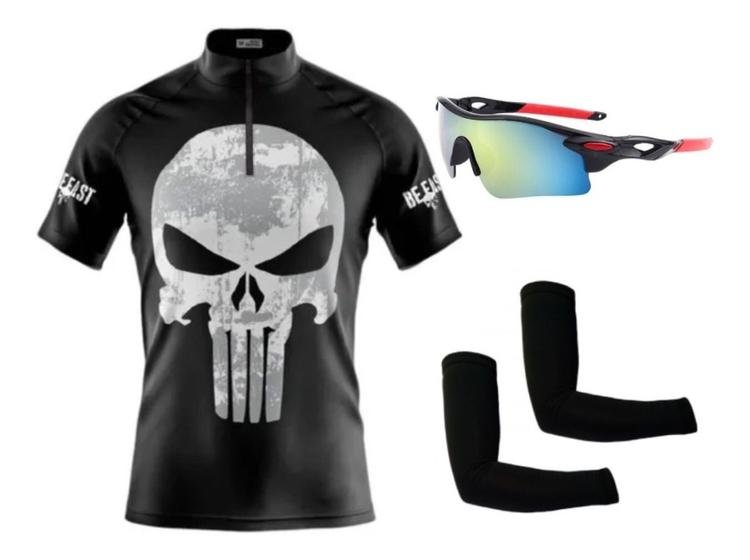 Imagem de Camisa Ciclismo Bike MTB C/ Proteção UV + Óculos Esportivo Espelhado + Par de Manguitos