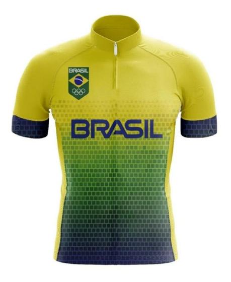 Imagem de Camisa Ciclismo Manga Curta Brasil Infantil Bike Uv Mtb