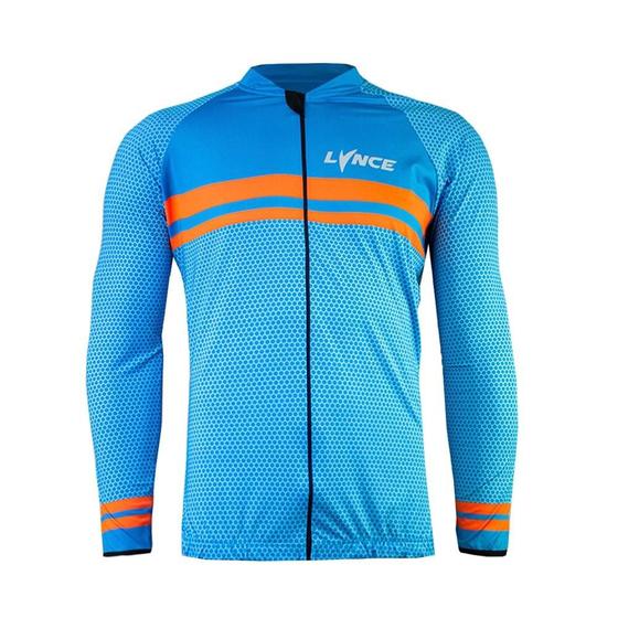 Imagem de Camisa Ciclismo Manga Longa Lynce Blue Hexagonal Grid