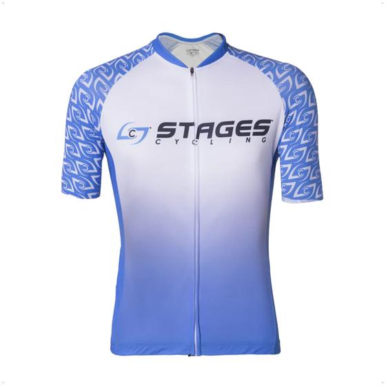 Imagem de Camisa Ciclismo Masculina G Zíper Bolso Traseiro Azul e Branco Corrida Treino Academia Musculação UV50+ Atrio VB043