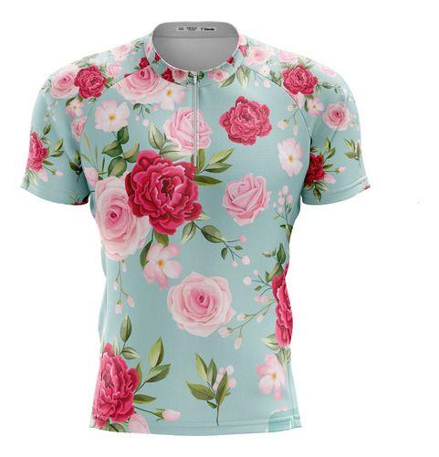 Imagem de Camisa Ciclismo Rosas Vintage Curta Dry Fit Bike Mtb