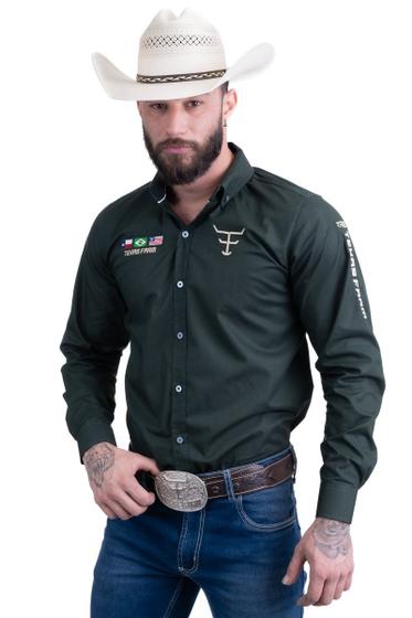 Imagem de Camisa Competição Masculina Manga Longa Texas Farm - Cp007 - Verde Musgo/ Caqui