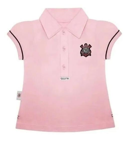 Imagem de Camisa Corinthians infantil polo feminina rosa oficial