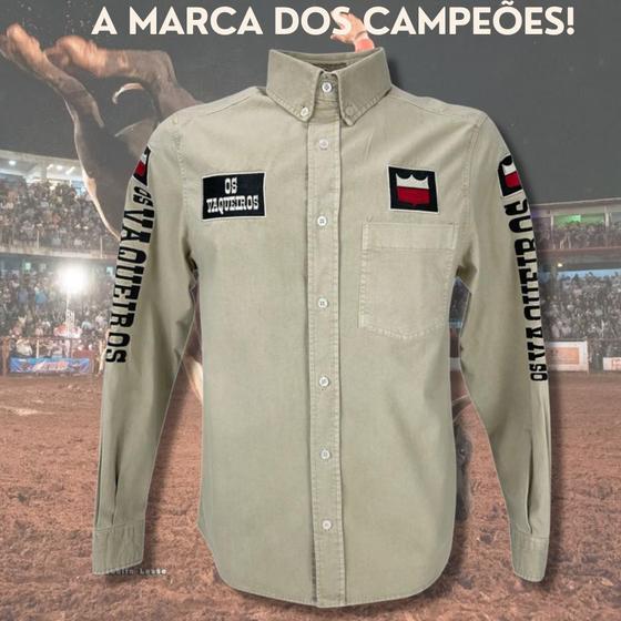 Imagem de Camisa Country Bordada Masculina Os Vaqueiros Bege Cowboy Competição