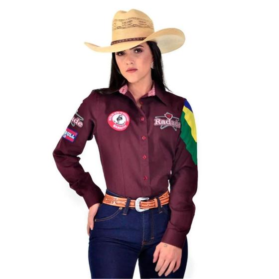 Imagem de Camisa Country Feminina Radade Bordada Barretos Bordo